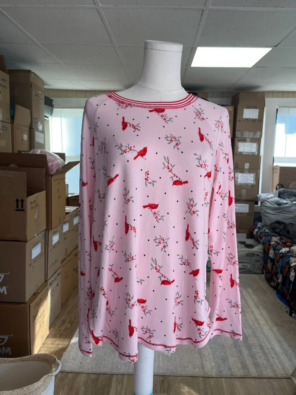 Title: NEW Cuddl Duds 2 Pc Pajama Set Cardinal Print Pink
